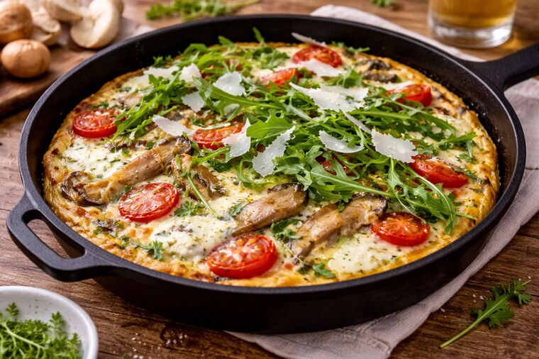 Frittata aus der Pfanne mit Rucola